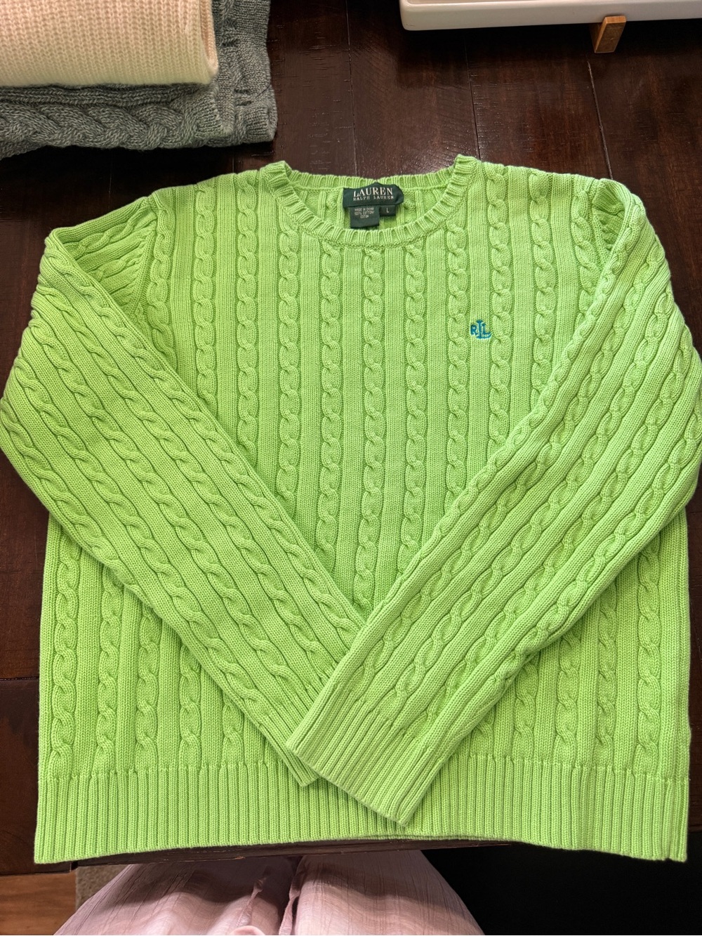Lauren Ralph Lauren Women’s Lime Green Cable Knit Sweater